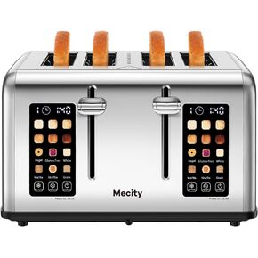 Mecity 4 Slice Toaster Touch Screen Control 4 Wide Slot, Stainless Steel Smart Bread Toaster for Bagel Muffin Waffle, Dual Control Pannel, Timer, Defrost, Reheat, 120V 1650W