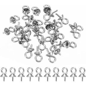PATIKIL العين دبوس الكفالة ربط المعلقات، 30pcs 6x3mm 304 الفولاذ المقاوم للصدأ دبوس العين الصغيرة مع غطاء لنصف حفر الخرز اللؤلؤ صنع القرط المجوهرات، لهجة فضية