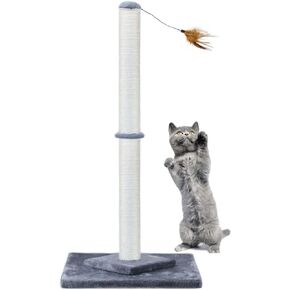 34" Tall Cat Scratching Post Double Base and Reinforcement Design,Sisal Scratch Posts Trees with Feather Toys for Indoor Cats(Gray) in Kuwait
