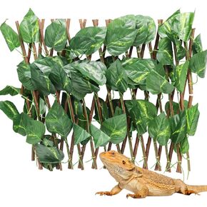 Hermit Crab Climbing Toys, Expandable Retractable Faux Artificial Ivy Trellis Hedge Fence Aquarium Tank Decoration with 2 Suction Cups, Cage Habitat Accessories for Hermit Crab Reptile