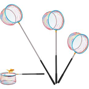 Goaste 3 Pack Kids Fishing Net, Telescopic Lightweight Landing Net, Bug Insect Catching Net with Stainless Steel Pole Handle for Kids Outdoor Playing, Extendable from 26 inch to 67.5 inch