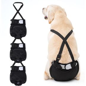 3 Pack Avont Washable Female Dog Diaper with Suspender, Reusable Girl Doggie Diapers for Small Medium Large Doggy in Heat Cycle Period Incontinence -L