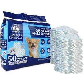 American Kennel Club Male Dog Wrap, Disposable Diapers with Wetness Indicator, X-Small, 50 Count