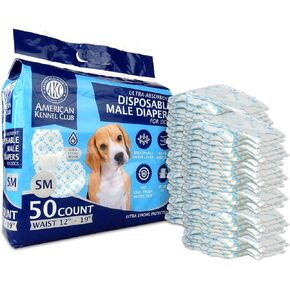 American Kennel Club Male Dog Wrap, Disposable Diapers with Wetness Indicator, X-Small, 50 Count