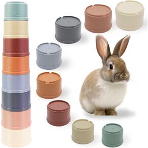 8 Pcs Stacking Cups for Rabbits Safe Plastic Rabbit Toys of Different Sizes, Stackable Bunny Toys, Enrichment Toys for Small Animals Rabbit Chinchilla Guinea Pig Parrot Hiding Food and Playing