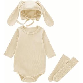 AiWMGL Baby Easter Outfits Girls Boys Bunny Romper Bodysuit Jumpsuit Infant Newborn With Rabbit Hat 0-24 Months