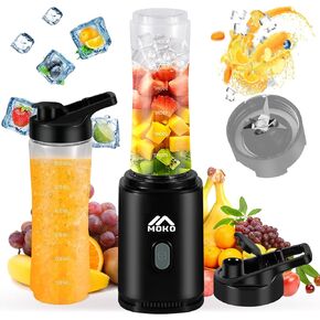 MoKo Countertop Blender for Kitchen for Smoothies/ice, Portable Blenders Personal Size with 22 OZ BPA Free Travel Cup and Lid, 6 Stainless Steel Blades for Powerful Blending, Black
