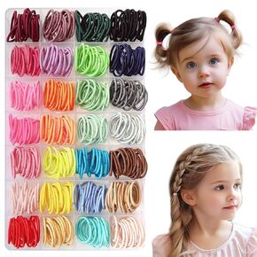 Baby Girl Hair Ties, EleMirsa 420pcs Small Hair Ties for Toddler Fine Hair Little Girl Tiny Finger Colorful Multicolored Hair Rubber Elastics with Organizer Box, 28 Multicolors 0.8 Inch in Diameter