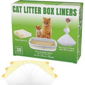 Cat Litter Box Liners - 30 Extra Large Strong & Thick Litter Liners For Mess-Free Cleanup - Jumbo Size - Conveniently Folded No More Tearing - Scratch-Resistant - Enjoy A Fresh Hygienic Environment
