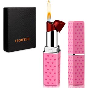 Cute Lipstick Lighter, Soft Flame Refillable Butane Lighter, Novelty Adjustable Open Flame Lighter, Nice Gift for Girls,Women,Girlfriend on Birthday,Anniversary Red(Without Butane)