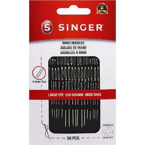 SINGER 50ct Assorted Large Eye Needles for Hand Sewing, Self-Threading Sewing Needles, 6 Sizes