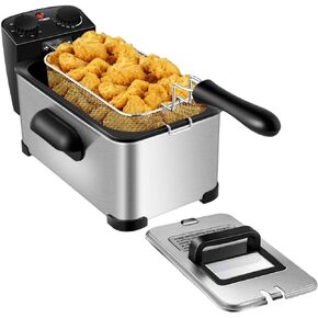 Deep Fryer with Basket, 5.3QT/21Cup Electric Oil Fryer for Home Use, 1700w Stainless Commercial Countertop Fryers w/View Window/Timer Control/Temperature Knob, Small Fat Fryer for Chicken