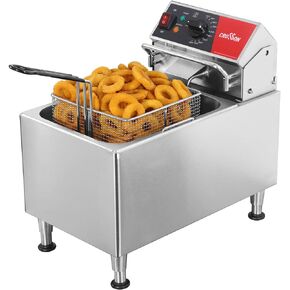 CROSSON ETL Listed 15Lbs Electric Deep Fryer with No-Assembling-Needed Solid Basket,Lid and Height Adjustable Legs for Restaurant Use,120V/1800W Commercial 8L Countertop Deep Fryer