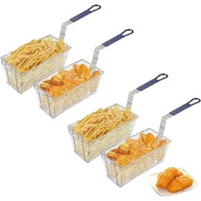 4PCS Deep Fryer Basket with Drain Plug Heavy Duty Stainless Steel Wire Mesh Basket for Frying Oil Drainer with Silicone Handle for Kitchen Restaurant