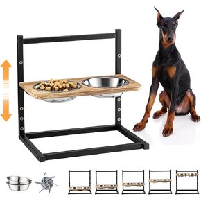 أوعية مرتفعة للكلاب مع وعاءين من الفولاذ المقاوم للصدأ، وعاء مرتفع للكلاب يمكن تعديله إلى 5 ارتفاعات 3.1 بوصة، 9 بوصة، 10 بوصة، 11 بوصة، 12 بوصة حامل وعاء للكلاب الكبيرة والمتوسطة والصغيرة (رمادي) in Kuwait