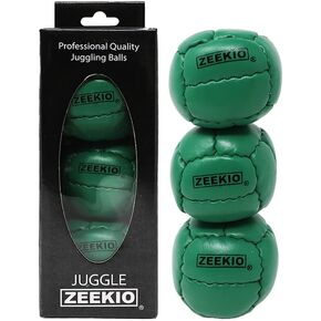 Zeekio Galaxy Juggling Balls- [Pack of 3], Genuine Leather, Millet Filled, 12-Panel Leather Balls, 130g Each, (Green)