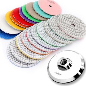 KEEYWOLT 10Pcs 4 Inch Diamond Polishing Pads Including Aluminum Backing Pad Set for Angle Grinder Buffer Wet/Dry Polishing Stone Granite Marble Concrete Tile…