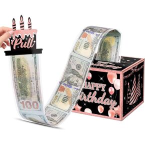 Birthday Money Box for Cash Gift Pull Colorful Money Gift Boxes for Cash Happy Birthday Money Roll Gift Box Birthday Surprise Money Box with 100Pcs Transparent Bags for Kids Boys Girls