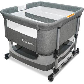 cutebeams Twin Bassinet for 2 Babies, 3 in 1 Bedside Co Sleeper Double Bassinet for Twins，Rocking Bassinet for Baby with Wheels and Storage Basket, Easy Folding Adjustable Portable Newborn Crib