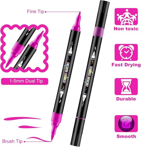 YKSLEMON Acrylic Paint Pens,Dual Tip 36 Colors Superior Acrylic Paint Markers for Rock Painting,Canvas,Glass,Wood,Ceramic,Plastic,Metal DIY Craft in Kuwait