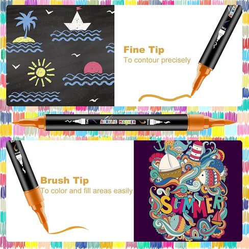 YKSLEMON Acrylic Paint Pens,Dual Tip 36 Colors Superior Acrylic Paint Markers for Rock Painting,Canvas,Glass,Wood,Ceramic,Plastic,Metal DIY Craft in Kuwait