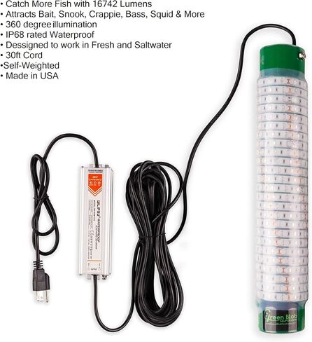 Green Blob Outdoors مصباح صيد جديد تحت الماء LED للأحواض 7500 أو 15000 لومن مع سلك طاقة 110 فولت تيار متردد 30 قدمًا أو 50 قدمًا، كرابي، سنوك، جاذب الأسماك، صنع في تكساس in Kuwait