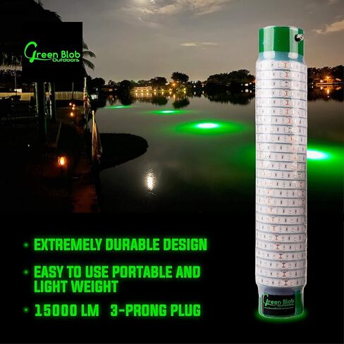 Green Blob Outdoors مصباح صيد جديد تحت الماء LED للأحواض 7500 أو 15000 لومن مع سلك طاقة 110 فولت تيار متردد 30 قدمًا أو 50 قدمًا، كرابي، سنوك، جاذب الأسماك، صنع في تكساس in Kuwait
