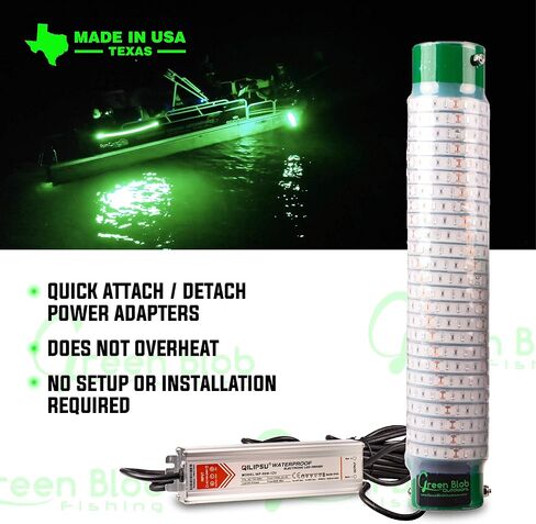 Green Blob Outdoors مصباح صيد جديد تحت الماء LED للأحواض 7500 أو 15000 لومن مع سلك طاقة 110 فولت تيار متردد 30 قدمًا أو 50 قدمًا، كرابي، سنوك، جاذب الأسماك، صنع في تكساس in Kuwait
