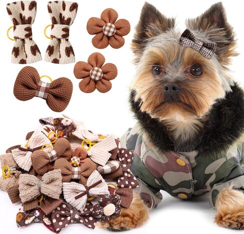 20pc Light Pink Small Dog Hair Bows with Rubber Bands, Dog Hair Bows, Flower Ball Bowknot Top Knot for Yorkie Dog Hair Accessories in Saudi Arabia