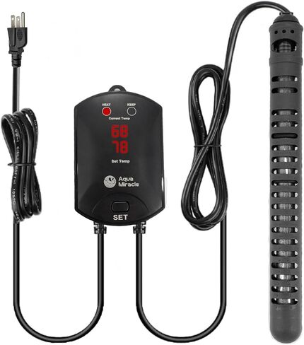 AquaMiracle Aquarium Heater Fish Tank Heater 200W with Dry-Run/Overheating Protection and Memory Function, External Thermostat with LED Digital Display, for Tanks 20-40 Gallons in Kuwait
