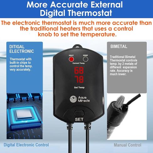 AquaMiracle Aquarium Heater Fish Tank Heater 200W with Dry-Run/Overheating Protection and Memory Function, External Thermostat with LED Digital Display, for Tanks 20-40 Gallons in Kuwait