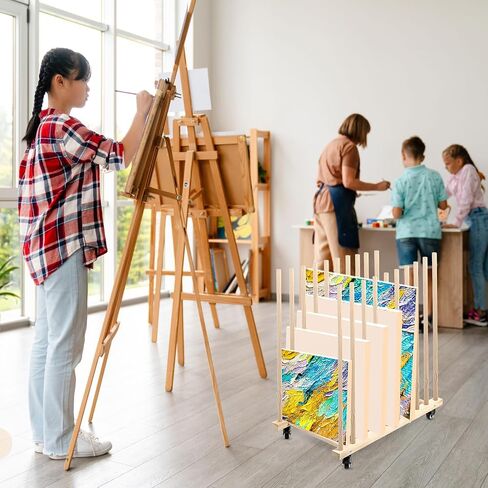 Art Storage Rack with Caster Wheels 32 x 29 x 16 Inches Wooden Canvas Storage Stand Art Drying Rack Painting Storage Rack for Drawing Board Panel Frame Canvas Board in Saudi Arabia
