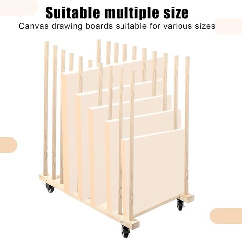 Art Storage Rack with Caster Wheels 32 x 29 x 16 Inches Wooden Canvas Storage Stand Art Drying Rack Painting Storage Rack for Drawing Board Panel Frame Canvas Board in Saudi Arabia