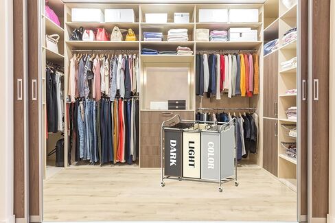 SimpleHouseware Heavy Duty 3-Bag Laundry Sorter Rolling Cart, Silver/Assorted Bags in Kuwait