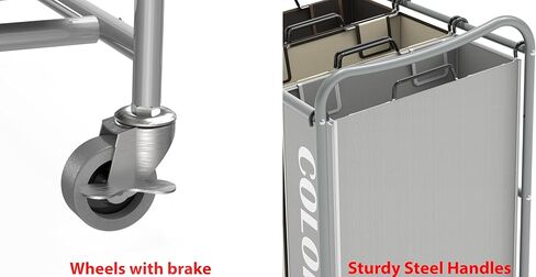 SimpleHouseware Heavy Duty 3-Bag Laundry Sorter Rolling Cart, Silver/Assorted Bags in Kuwait