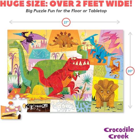 Crocodile Creek - Dinosaur - 36 Piece Jigsaw Floor Puzzle with Heavy-Duty Box for Storage, Large 20" x 27" Completed Size, Designed for Kids Ages 3 Years and up in Saudi Arabia