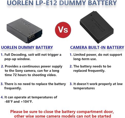 UORLEN ACK-E12 محول طاقة التيار المتردد LP-E12 M50 طقم بطارية الدمية لكاميرات Canon EOS M50 Mark II M200 M100 M10 M2 M، Kiss M M2. in Kuwait