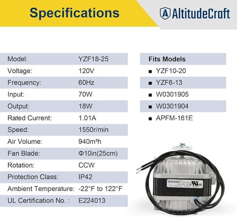 محرك مروحة مكثف YZF18-25، محرك مروحة تيار متردد 120 فولت 60 هرتز 1.01 أمبير 18 وات، استبدال محرك القطب المظلل YZF10-20، YZF6-13، APFM-161E in Kuwait