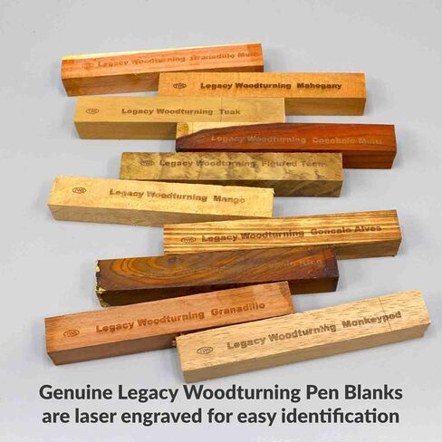 Legacy Woodturning، مجموعة متنوعة من الفراغات الخشبية الغريبة للقلم، 3/4 بوصة × 3/4 بوصة × 5 بوصة، حزمة من 10 قطع، تتضمن كوكوبولو عالي الشكل، وتايجروود الأبنوس، ومونكيبود، ومانجو، وخشب الساج، وغراناديلو in Kuwait