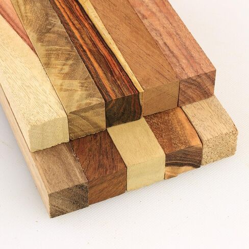 Legacy Woodturning، مجموعة متنوعة من الفراغات الخشبية الغريبة للقلم، 3/4 بوصة × 3/4 بوصة × 5 بوصة، حزمة من 10 قطع، تتضمن كوكوبولو عالي الشكل، وتايجروود الأبنوس، ومونكيبود، ومانجو، وخشب الساج، وغراناديلو in Kuwait