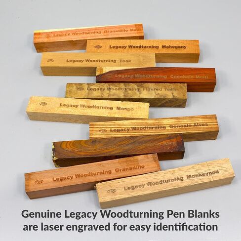 Legacy Woodturning، مجموعة متنوعة من الفراغات الخشبية الغريبة للقلم، 3/4 بوصة × 3/4 بوصة × 5 بوصة، حزمة من 10 قطع، تتضمن كوكوبولو عالي الشكل، وتايجروود الأبنوس، ومونكيبود، ومانجو، وخشب الساج، وغراناديلو in Kuwait