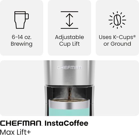 ماكينة صنع القهوة ذات الخدمة الواحدة من تشيفمان، ماكينة صنع القهوة على شكل حرف K: متوافقة مع كبسولات K-Cup والقهوة المطحونة، ماكينة تحضير القهوة بالتنقيط سعة 6 إلى 14 أونصة، رفع الأكواب، فلتر متضمن in Kuwait