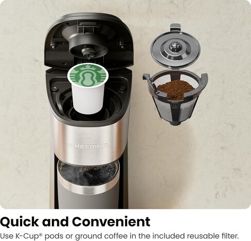 ماكينة صنع القهوة ذات الخدمة الواحدة من تشيفمان، ماكينة صنع القهوة على شكل حرف K: متوافقة مع كبسولات K-Cup والقهوة المطحونة، ماكينة تحضير القهوة بالتنقيط سعة 6 إلى 14 أونصة، رفع الأكواب، فلتر متضمن in Kuwait