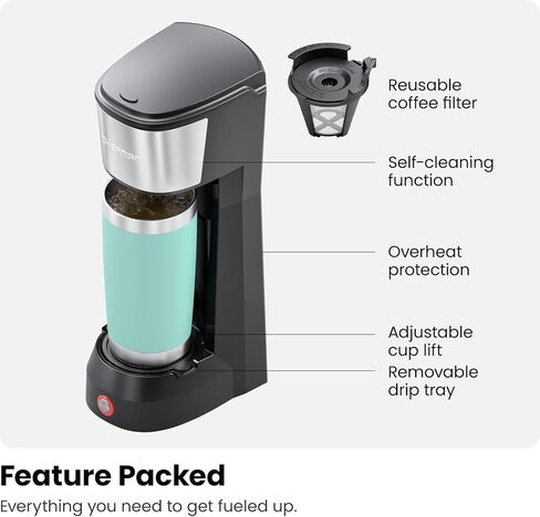 ماكينة صنع القهوة ذات الخدمة الواحدة من تشيفمان، ماكينة صنع القهوة على شكل حرف K: متوافقة مع كبسولات K-Cup والقهوة المطحونة، ماكينة تحضير القهوة بالتنقيط سعة 6 إلى 14 أونصة، رفع الأكواب، فلتر متضمن in Kuwait