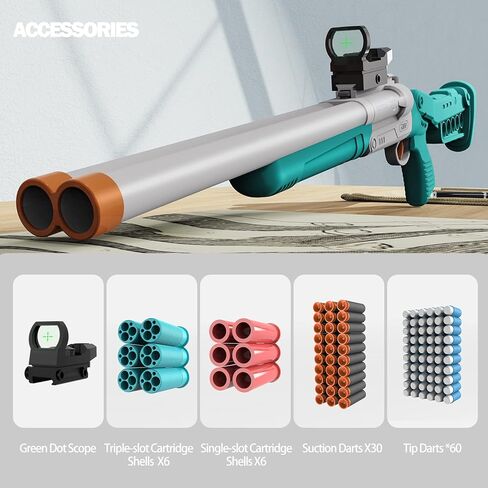Double Barrel Toy Foam Blaster Soft Bullet Toy Shotgun with Shell Ejection, 2 in 1 Foam Dart Blaster with Suction Dart and Catridge, Birthday Gift for Kids, Youth, Teen in Kuwait