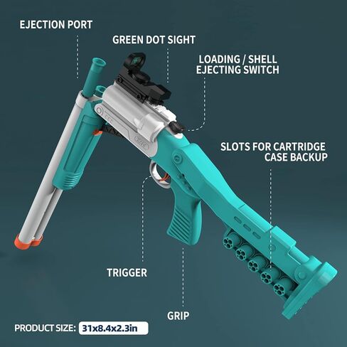 Double Barrel Toy Foam Blaster Soft Bullet Toy Shotgun with Shell Ejection, 2 in 1 Foam Dart Blaster with Suction Dart and Catridge, Birthday Gift for Kids, Youth, Teen in Kuwait