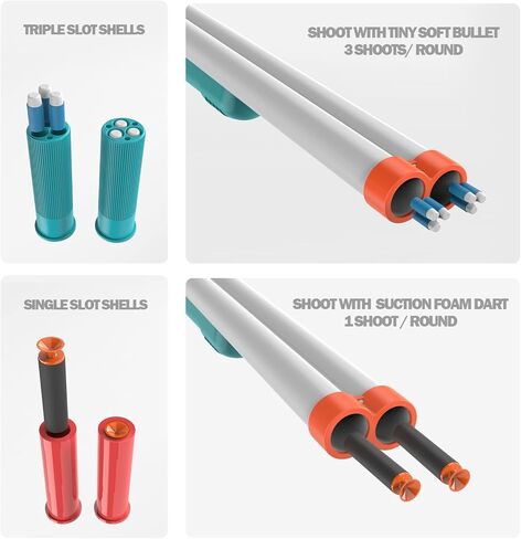 Double Barrel Toy Foam Blaster Soft Bullet Toy Shotgun with Shell Ejection, 2 in 1 Foam Dart Blaster with Suction Dart and Catridge, Birthday Gift for Kids, Youth, Teen in Kuwait