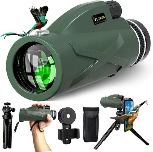 40X60 High Power Monocular Telescope with Smartphone Adapter Tripod Travel Bag, Larger Vision Monoculars for Adults with BAK4 Prism & FMC Lens, Suitable for Bird Watching Hunting Hiking Camping Green in Saudi Arabia