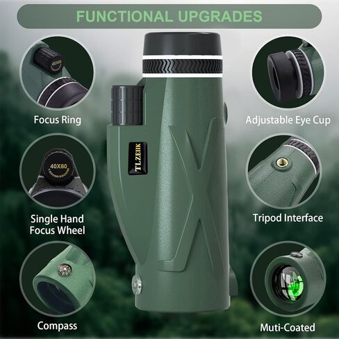 40X60 High Power Monocular Telescope with Smartphone Adapter Tripod Travel Bag, Larger Vision Monoculars for Adults with BAK4 Prism & FMC Lens, Suitable for Bird Watching Hunting Hiking Camping Green in Saudi Arabia