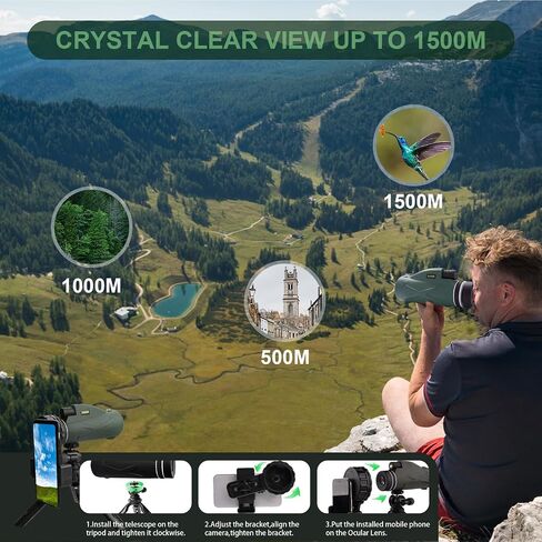 40X60 High Power Monocular Telescope with Smartphone Adapter Tripod Travel Bag, Larger Vision Monoculars for Adults with BAK4 Prism & FMC Lens, Suitable for Bird Watching Hunting Hiking Camping Green in Saudi Arabia